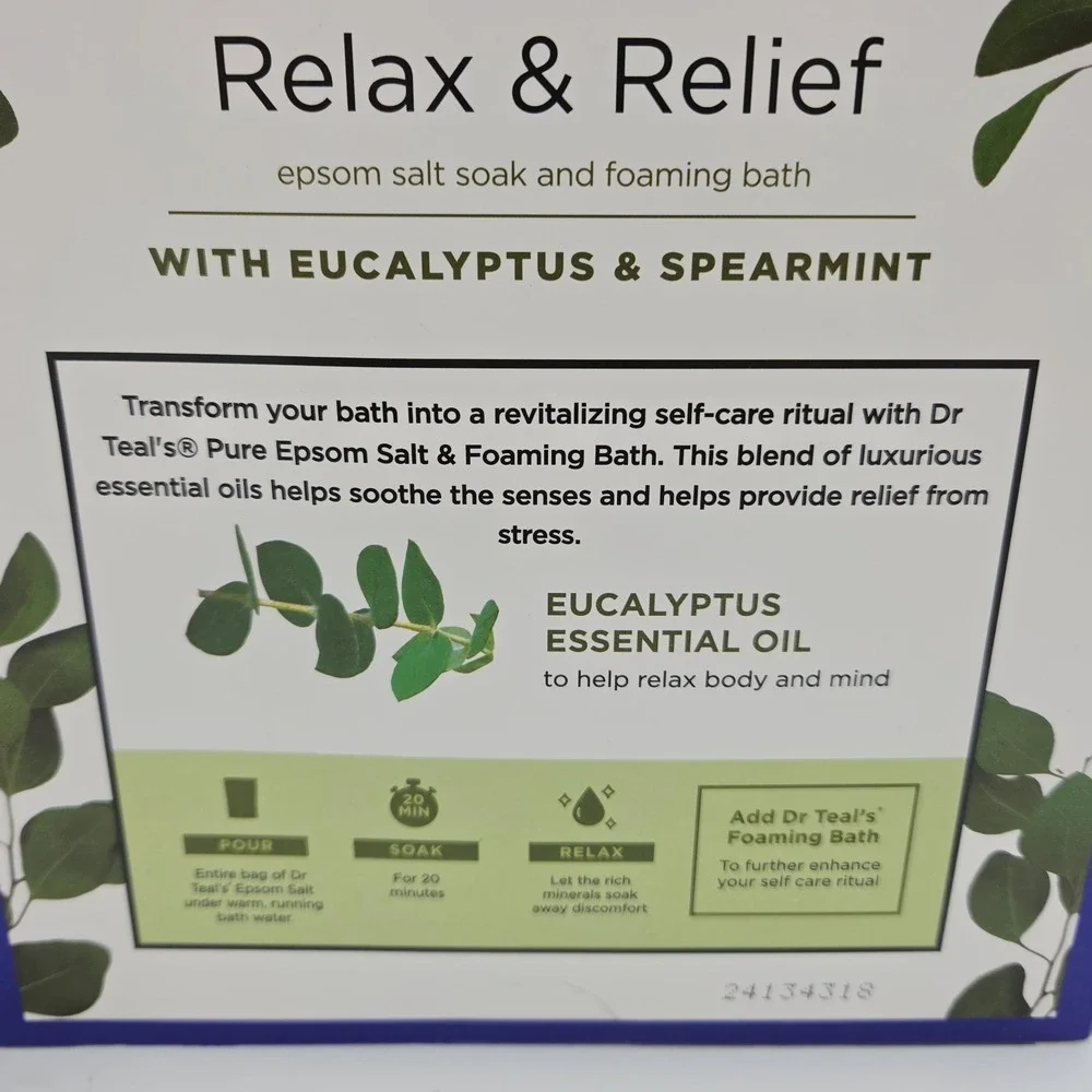 2x Dr Teal's Pure Epsom Salt Soak & Foaming Bath Eucalyptus & Spearmint Gift Set